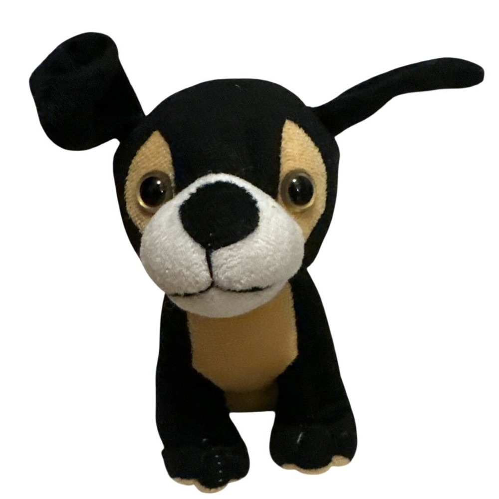 Toy Works Plush puppy dog 7" Black With Brown Eyes And White Nose